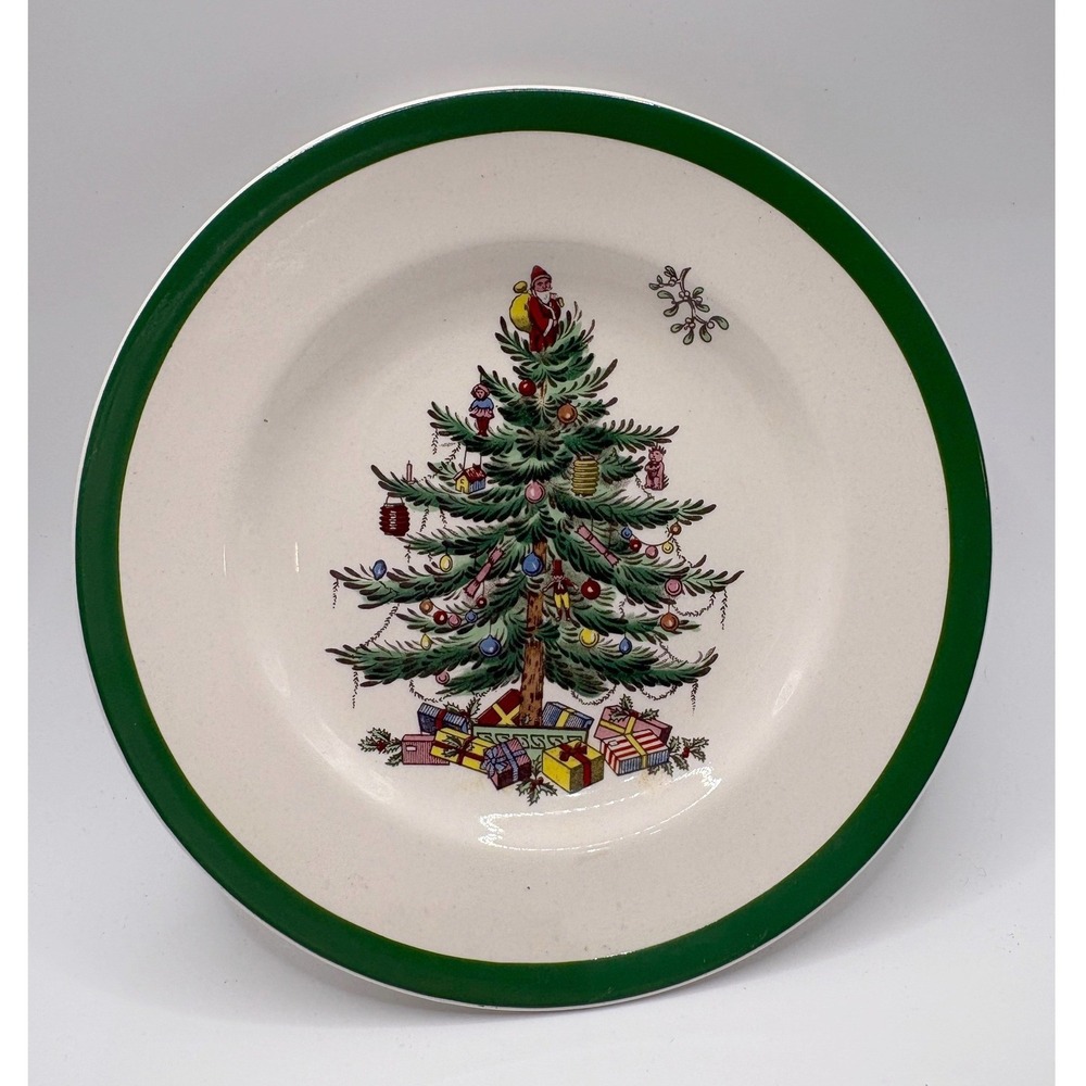 Spode Christmas Tree Plate 6.5" Green Rim S3324 England Vintage Holiday
